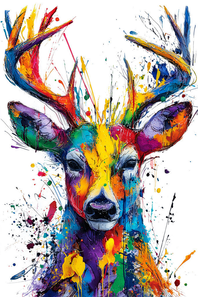 2510001 - Buntes Hirsch Porträt | Modernes buntes Hirsch Motiv im Stil eines Gemäldes.