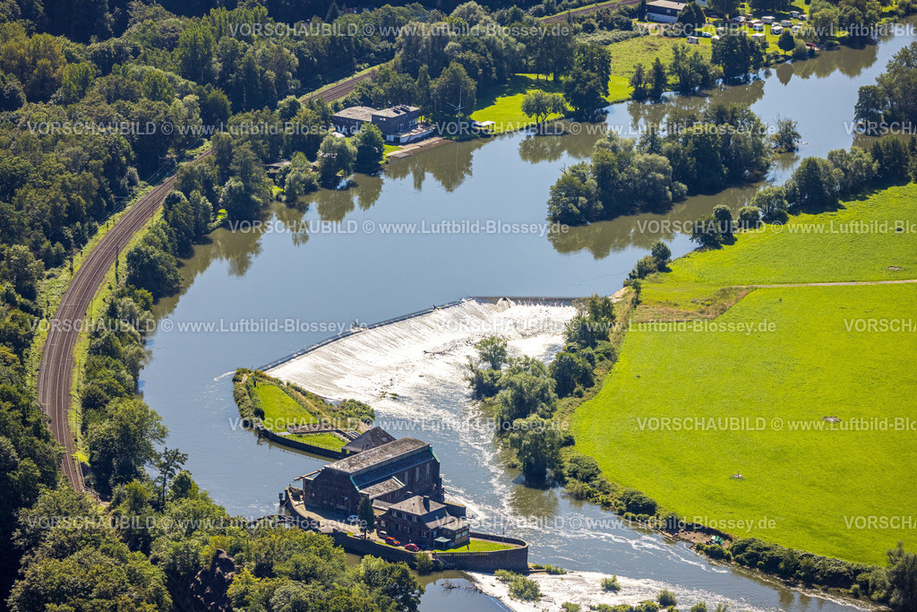 Witten230800420 | Luftbild, Wasserkraftwerk Hohenstein, Fluss Ruhr, Witten, Ruhrgebiet, Nordrhein-Westfalen, Deutschland