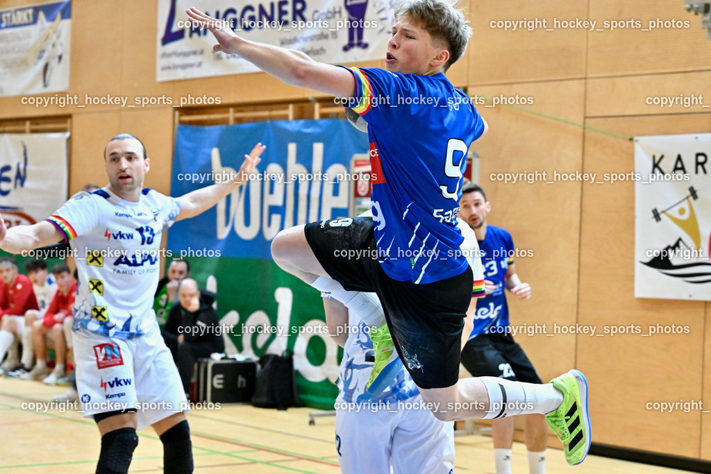 SC Ferlach vs. ALPLA HC Hard 2.3.2024 | #13 WÜSTNER Frederic HC Hard, #9 SAGER Nico SC Ferlach, SC Ferlach vs. ALPLA HC Hard 2.3.2024, SC Ferlach vs. ALPLA HC Hard am 02.03.2024 in Ferlach (Ballspielhalle Ferlach), Austria, (Photo by Bernd Stefan)