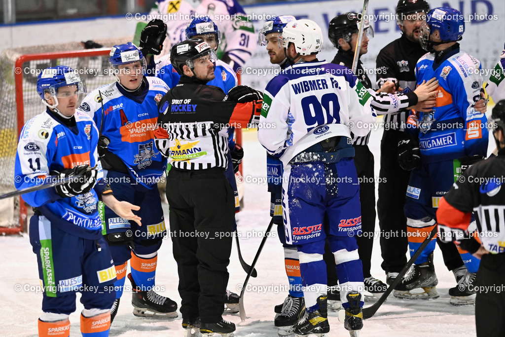 ESC SPARKASSE STEINDORF vs. UECR Huben  | #11 Kalan Luka ESC Steindorf, #46 Maurer Julian ESC Steindorf, WIDMANN Florian Referee, #90 Wibmer Fabian UECR EISBÄREN HUBEN, ESC SPARKASSE STEINDORF vs. UECR Huben , ESC SPARKASSE STEINDORF vs. UECR Huben  am 06.02.2026 in Steindorf (Ossiachersee Halle), Austria, (Photo by Bernd Stefan)