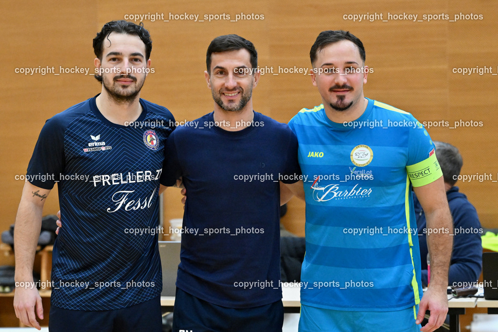 LPSV-Kärnten vs. FUTSAL versli.at Klagenfurt | #3 Nemanja Lukic LPSV-Kärnten, Headcoach LPSV-Kärnten Samir Nuhanovic, #17 Vahid Muharemovic versli.at Klagenfurt, LPSV-Kärnten vs. FUTSAL versli.at Klagenfurt, LPSV-Kärnten vs. FUTSAL versli.at Klagenfurt am 01.02.2026 in Villach (Ballspielhalle St. Martin), Austria, (Photo by Bernd Stefan)