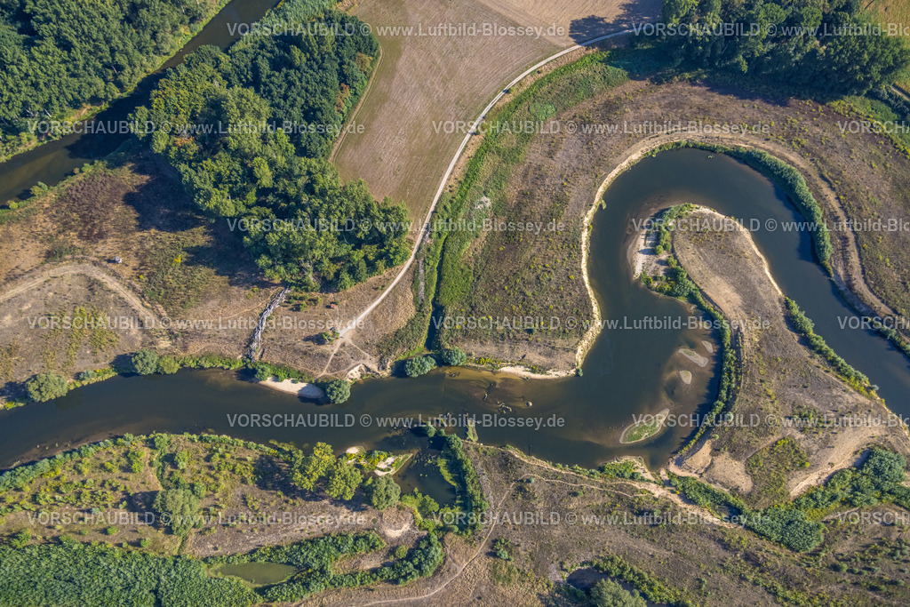 Olfen220805995LippeVogelsang | Luftbild, Fluss Lippe Mäander, Lippeschleife, Fluss- und Auenentwicklung der Lippe Vogelsang, Renaturierung, Stadtgrenze Olfen-Datteln, Olfen-Kirchspiel, Olfen, Ruhrgebiet, Nordrhein-Westfalen, Deutschland