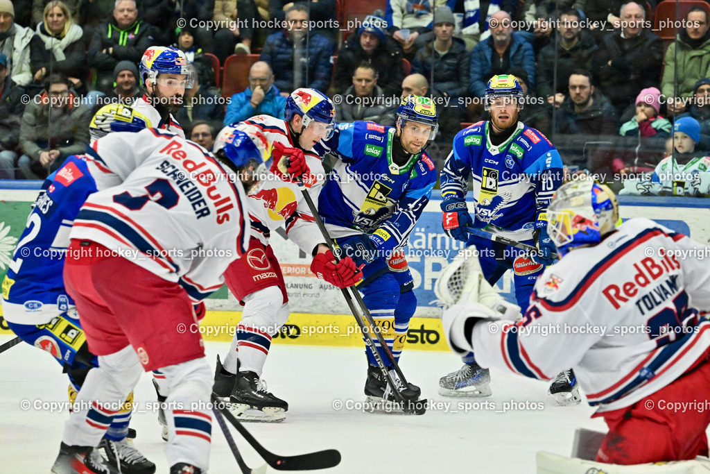 EC IDM WÄRMEPUMPEN VSV vs. EC Red Bull Salzburg | #46 WALL Alex EC VSV, #16 HANCOCK Kevin EC VSV, EC IDM WÄRMEPUMPEN VSV vs. EC Red Bull Salzburg, EC IDM WÄRMEPUMPEN VSV vs. EC Red Bull Salzburg am 17.01.2025 in Villach (Stadthalle Villach), Austria, (Photo by Bernd Stefan)