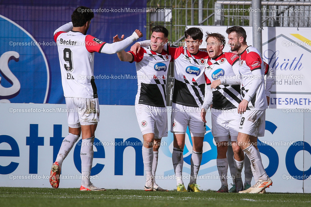 Koe3Liga24022401051 | 24.02.2024, Köln, Fußball, bwin 3. Liga Herren, Sportpark Höhenberg, 27. Spieltag, Saison 2023 2024, FC Viktoria Köln – SV Sandhausen: Torjubel nach dem 2:1 durch Luca Marseiler (Viktoria Köln). 
DFB regulations prohibit any use of photographs as image sequences and or quasi-video.