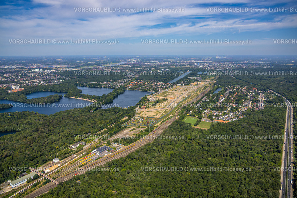 Duisburg230707842 | Luftbild, Baustelle, ehemaliger Rangierbahnhof Wedau, geplantes Duisburger Wohnquartier, Sechs-Seen-Platte, Wedau, Duisburg, Ruhrgebiet, Nordrhein-Westfalen, Deutschland