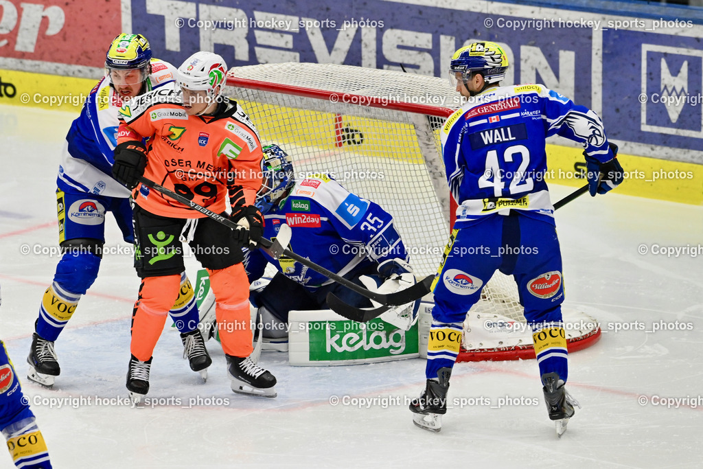 EC IDM WÄRMEPUMPEN VSV vs. MOSER MEDICAL GRAZ99ERS | #42 Alex Wall EC VSV, #35 Joe Cannata EC VSV, #2 Dylan MacPherson EC VSV, #23 Kevin Roy Graz 99ers, EC IDM WÄRMEPUMPEN VSV vs. MOSER MEDICAL GRAZ99ERS, EC IDM WÄRMEPUMPEN VSV vs. MOSER MEDICAL GRAZ99ERS am 12.03.2026 in Villach (Stadthalle Villach), Austria, (Photo by Bernd Stefan)