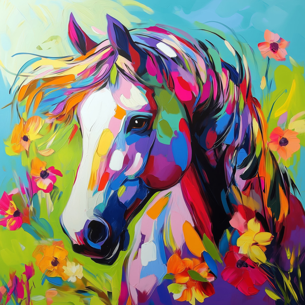 2503008 - Buntes Pferd | Bestellen Sie dieses Motiv als hochwertigen Kunstdruck auf Leinwand, hinter Acrylglas, auf Alu-Dibond und in anderen Ausführungen. 