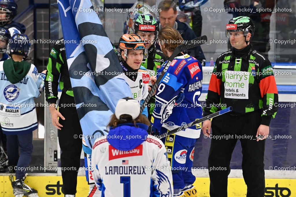 EC IDM Wärmepumpen VSV vs. STEINBACH BLACK WINGS LINZ  | #7 Lebler Brian BLACK WINGS LINZ, #9 RAUCHENWALD Alexander EC VSV, ZRNIC MILAN Referee, EC IDM Wärmepumpen VSV vs. STEINBACH BLACK WINGS LINZ , EC IDM Wärmepumpen VSV vs. STEINBACH BLACK WINGS LINZ  am 28.01.2025 in Villach (Stadthalle Villach), Austria, (Photo by Bernd Stefan)