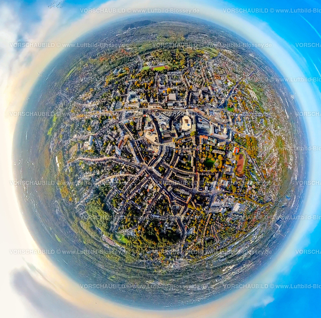 Bottrop20221006_1Hansacenter_City2 | Luftbild, City und Hansacenter, Fisheye Aufnahme, Fischaugen Aufnahme, 360 Grad Aufnahme, Altstadt, Bottrop, Fisheyeaufnahme, Ruhrgebiet, Nordrhein-Westfalen, Deutschland