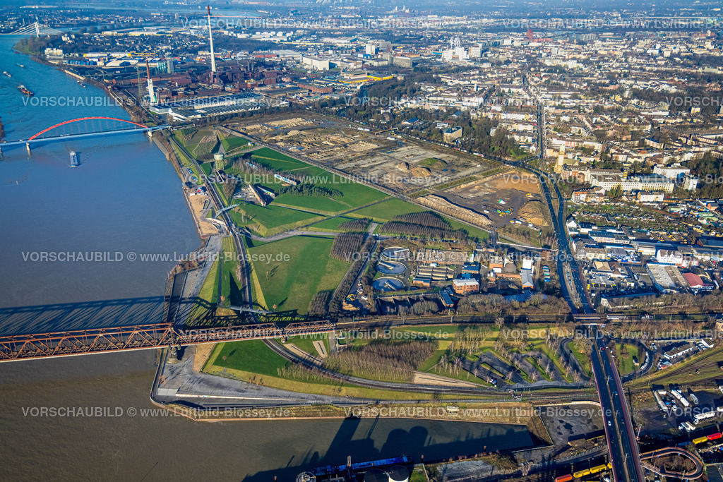 Duisburg241201787 | Luftbild, Rheinpark Duisburg am Fluss Rhein und geplante Wohnanlage RheinOrt Hochfeld, Kläranlage Duisburg, Hochfeld, Duisburg, Ruhrgebiet, Nordrhein-Westfalen, Deutschland