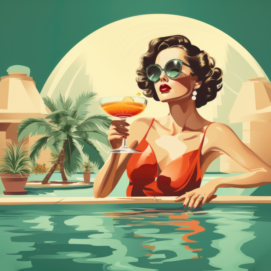 2307144 - Frau im Pool | Bestellen Sie dieses moderne Pop-Art Wandbild als Kunstdruck auf Leinwand, Acrylglas, Alu-Dibond, Akustikbild oder als Poster.