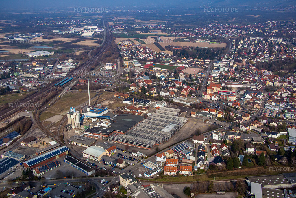 Luftbild: Industriegebiet SW Glasmacherstr in Achern im Bundesland Baden-Württemberg in Deutschland. Foto: IMG_086577.jpg vom 19.03.2016 durch Werner Riehm/FLY-FOTO.de