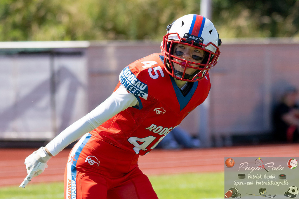 GFLW 1: German Football League Women 1: Rodgau Pioneers Ladies - Stuttgart Scorpions Sisters, 07.06.2026 | Emilia Clauß / Clauss (Rodgau Pioneers Ladies #45), Freisteller, Portrait / Porträt, Rodgau Pioneers Ladies - Stuttgart Scorpions Sisters, Rodgau, Maingau-Energie-Stadion "Am Weichsee", 7.6.2026 - Realisiert mit Pictrs.com