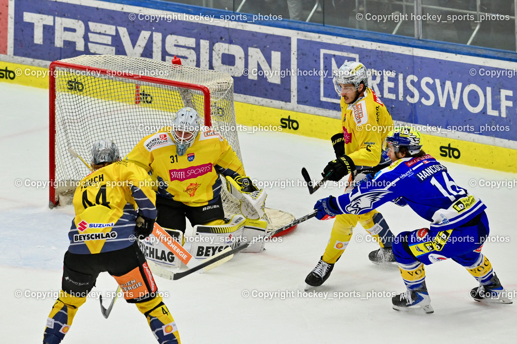 EC IDM WÄRMEPUMPEN VSV vs. Vienna Capitals | #44 Carter Souch Vienna Capitals, #31 Evan Cowley Vienna Capitals, #16 Kevin Hancock EC VSV, #5 Dominic Hackl Vienna Capitals, EC IDM WÄRMEPUMPEN VSV vs. Vienna Capitals, EC IDM WÄRMEPUMPEN VSV vs. Vienna Capitals am 16.11.2025 in Villach (Stadthalle Villach), Austria, (Photo by Bernd Stefan)