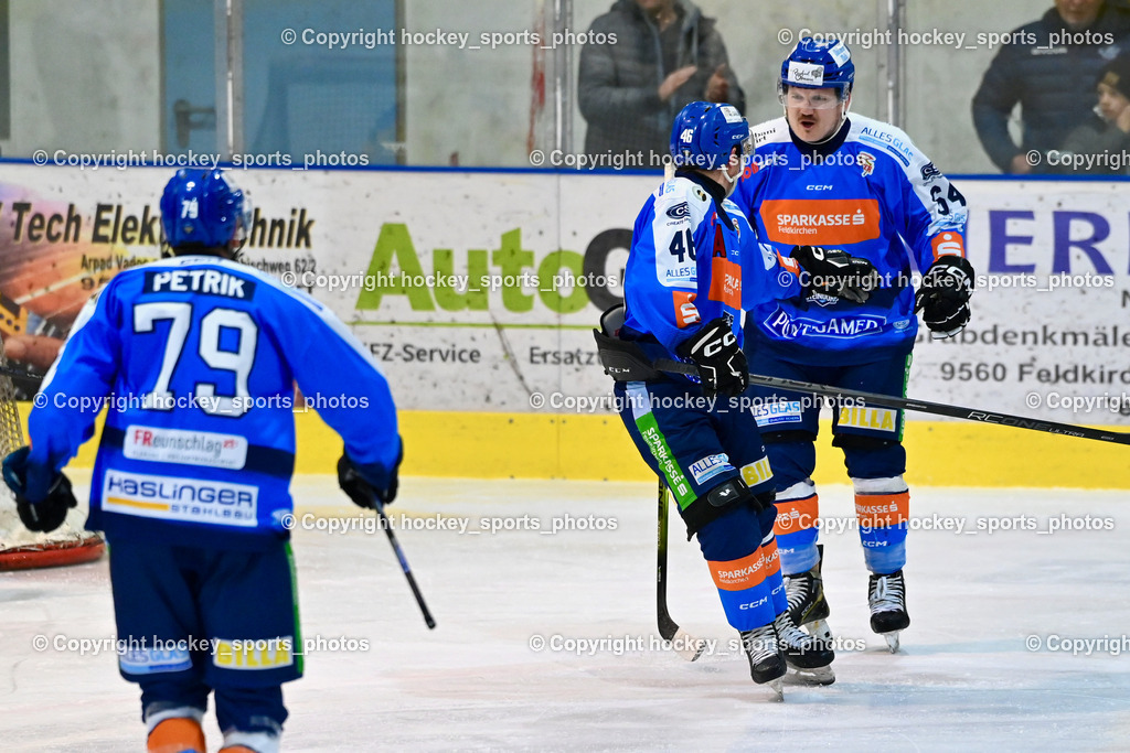 ESC SPARKASSE STEINDORF vs. EHC Althofen | Jubel ESC Steindorf, #79 Petrik Benjamin ESC Steindorf, #64 Stichauner Fabian ESC Steindorf, #46 Maurer Julian ESC Steindorf, ESC SPARKASSE STEINDORF vs. EHC Althofen, ESC SPARKASSE STEINDORF vs. EHC Althofen am 06.03.2026 in Steindorf (Ossiachersee Halle), Austria, (Photo by Bernd Stefan)