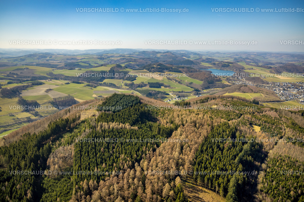 Meschede220302642 | Luftbild, Vogelsang Berg, Ortsansicht Meschede-Süd und Hennetalsperre, Meschede-Stadt, Meschede, Sauerland, Nordrhein-Westfalen, Deutschland