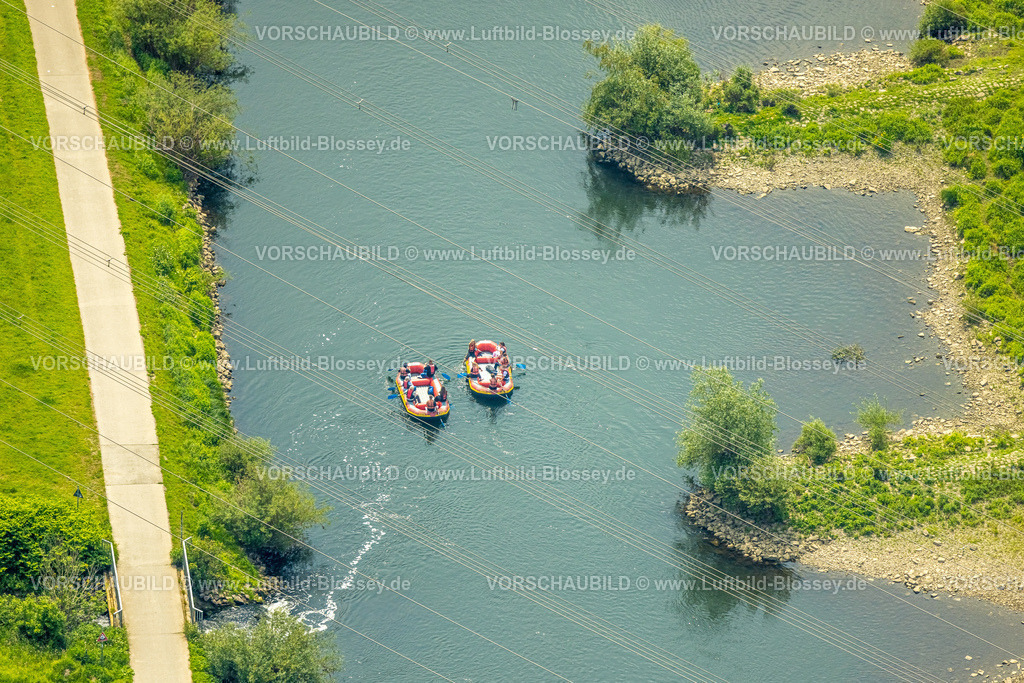 Hattingen250517065 | Luftbild, Schlauchboot und Ruderer auf dem Fluss Ruhr mit Buhnen, Ruhr-Piraten.com, Hattingen, Ruhrgebiet, Nordrhein-Westfalen, Deutschland