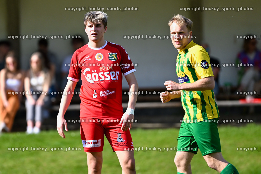WSG Radenthein vs. Rapid Lienz | #11 Sandro Unterreiner Rapid Lienz, #17 Manuel Josef Ambrosch WSG Radenthein, WSG Radenthein vs. Rapid Lienz, WSG Radenthein vs. Rapid Lienz am 12.04.2025 in Radenthein (Sportplatz Radenthein), Austria, (Photo by Bernd Stefan)