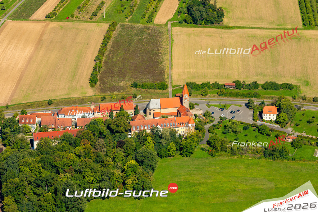 Das Luftbild zeigt : St Ludwig Wipfeld - Die Luftaufnahme wurde 2023 vom UL-Flugzeug aus erstellt ( keine Drohne ) - Hochauflösende Luftaufnahme - Für grossformatige Ausdrucke geeignet. Die Geschenkidee !Mit Lizenz und Bildrechte bestellbar