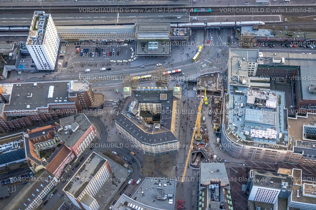 Essen230101686 | Luftbild, Select Hotel Handelshof Essen, Baustelle Willy-Brandt-Platz am ehem. Kaufhof-Gebäude, Stadtkern, Essen, Ruhrgebiet, Nordrhein-Westfalen, Deutschland