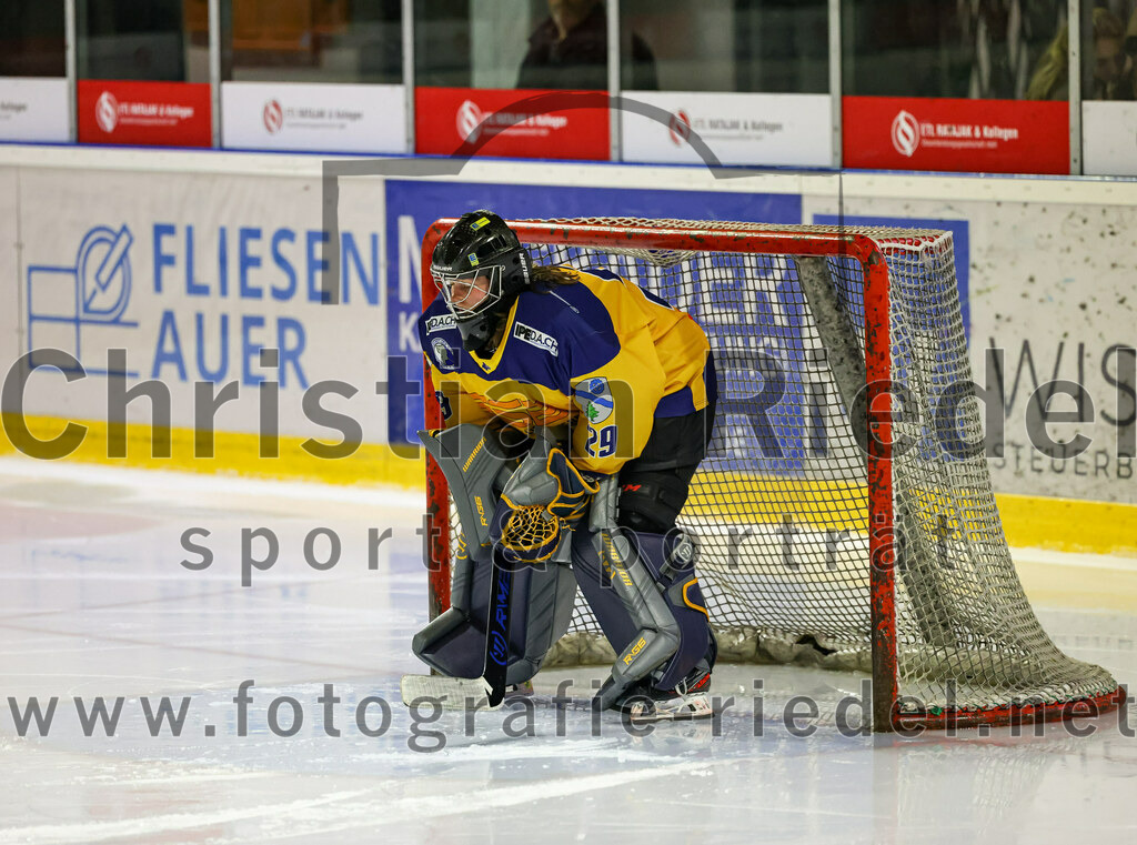 2022-10-30_105_TSV_Erding_gegen_ESC_Riverrats_Geretsried | Erding, Deutschland, 30.10.2022:
Eishockey, Bayernliga 2022 / 2023, 9. Spieltag, TSV Erding gegen ESC Riverrats Geretsried, Endergebnis: 3:5

Torwart Johanna May (ESC Riverrats Geretsried, #29)

Foto: Christian Riedel / fotografie-riedel.net