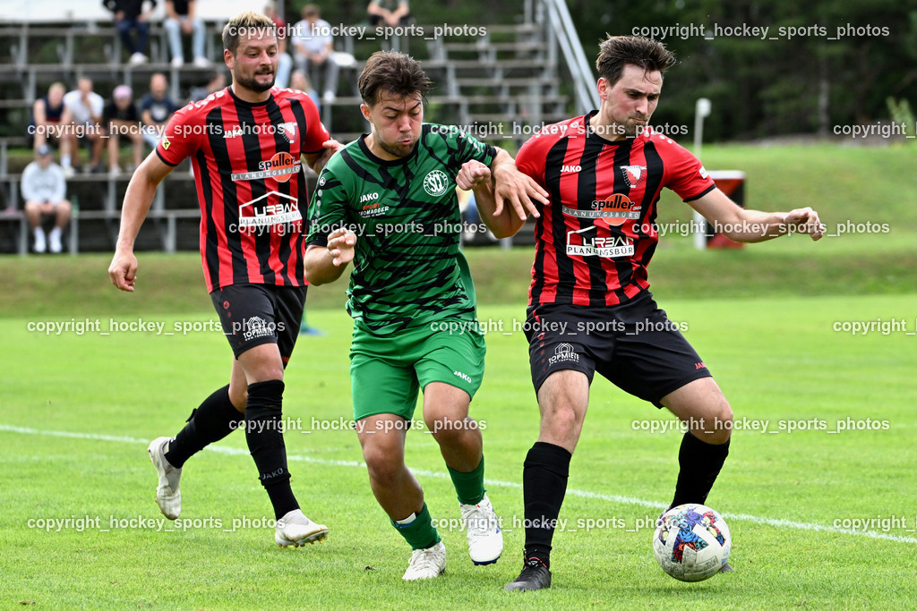 ATUS Nötsch vs. SC Landskron | #91 Christian Lussnig ATUS Nötsch, #19 Daniel Martinovic SC Landskron, #31 Jernej Schwarzmann ATUS Nötsch, ATUS Nötsch vs. SC Landskron, ATUS Nötsch vs. SC Landskron am 26.07.2025 in Nötsch (Dobratsch Arena), Austria, (Photo by Bernd Stefan)