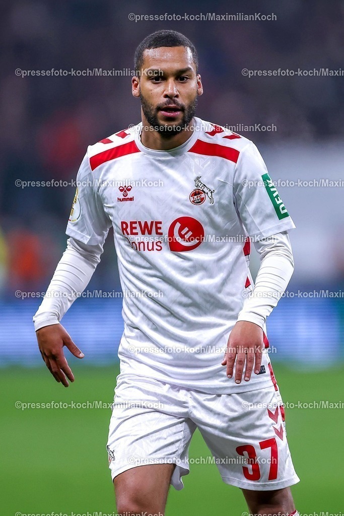 DFB05022502212 | 05.02.2025, Fußball, DFB-Pokal Viertelfinale, Bayer 04 Leverkusen - 1.FC Köln, BayArena, Saison 2024 2025: Linton Maina (FC Köln #37)DFB regulations prohibit any use of photographs as image sequences and or quasi-video.