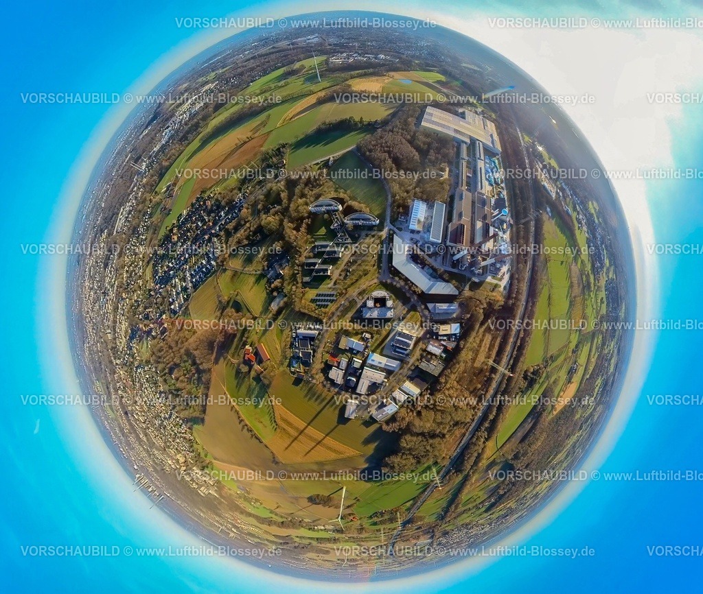 Gladbeck240190218IWG-Innovationszentrum_Pinkington | Luftbild, Werk Pilkington Deutschland AG Glashersteller, Innovationszentrum Am Wiesenbusch Gladbeck IWG, Erdkugel, Fisheye Aufnahme, Fischaugen Aufnahme, 360 Grad Aufnahme, tiny world, little planet, fisheye Bild, Rentfort, Gladbeck, Ruhrgebiet, Nordrhein-Westfalen, Deutschland