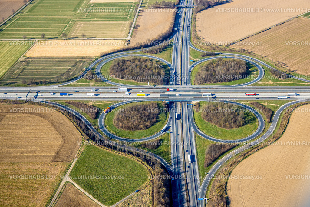 Werl250305841 | Luftbild, Autobahnkreuz Werl der Autobahn A44 und Autobahn A445 Kleeblattform, Werl, Soester Börde, Nordrhein-Westfalen, Deutschland