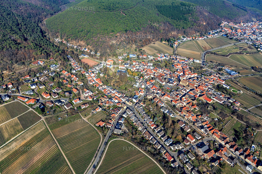 Luftbild: Weingartenweg aus Südosten im Ortsteil Gimmeldingen in Neustadt im Bundesland Rheinland-Pfalz in Deutschland. Foto: IMG_112777.jpg vom 27.02.2019 durch Werner Riehm/FLY-FOTO.de