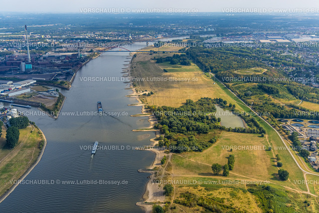 Duisburg220804499Rheinniedrigwasser | Luftbild, Niedrigwasser des Rheins bei der Autobahnbrücke A40 mit dem Naturschutzgebiet Werthauser Wardt in Duisburg, Ruhrgebiet, Nordrhein-Westfalen, Deutschland