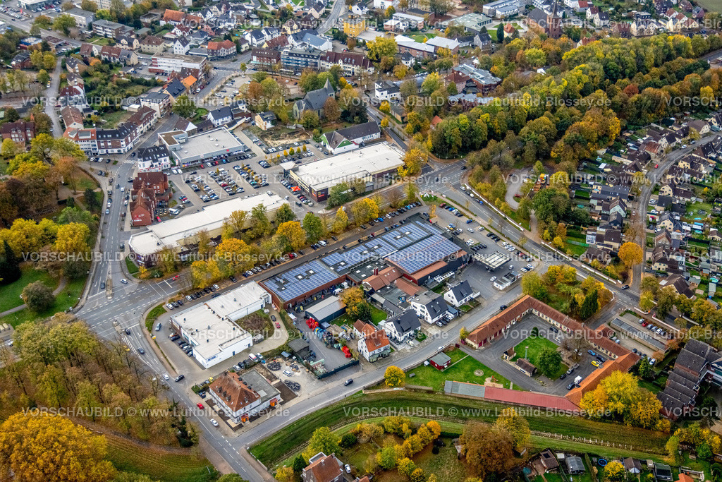 Hamm221012183 | Luftbild, Einkaufszentrum mit Aldi, DM Markt und Edeka Supermarkt, Evang. St.-Victor-Kirche, Herringen, Hamm, Ruhrgebiet, Nordrhein-Westfalen, Deutschland