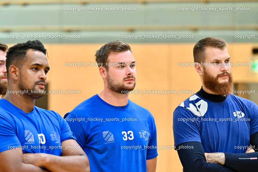 SC Ferlach Trainings -Start | #50 GONZALEZ-MARTINEZ Adonis, #33 STRIEBNIG Florian SC Ferlach,#96 KONECNY Micha Martin SC Ferlach, SC Ferlach Training Start  22.07.2024 in Ferlach (Ballspielhalle Ferlach), Austria, (Photo by Bernd Stefan)