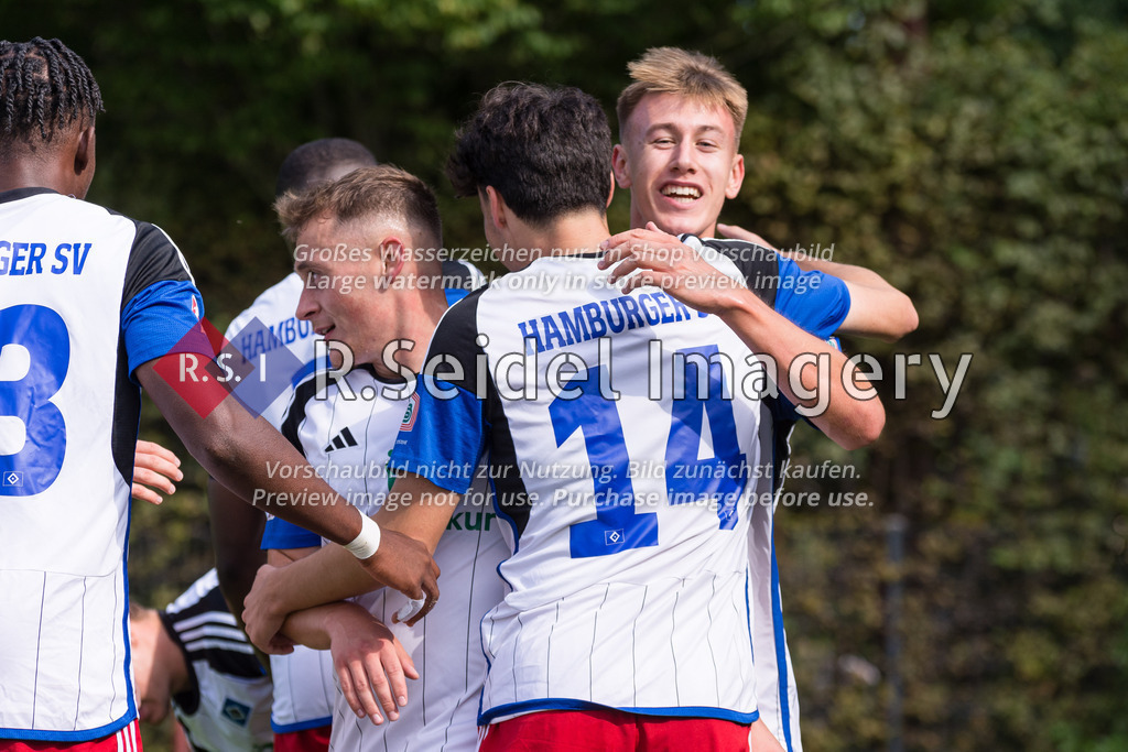 RS-1-010209 | Theo Harz (#7, HSV II, Torschütze) freut sich mit Nicolas-Bernd Oliveira Kisilowski (#14, HSV II), Arlind Ibrahim Rexhepi (#11, HSV II) und den restlichen Hamburgern über den 1:0 Treffer.