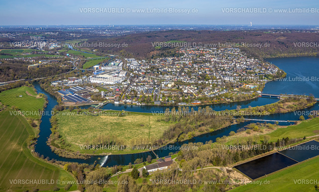 Wetter220401651 | Luftbild, Ortsansicht Wetter, Fluss Ruhr und Obergraben mit Kraftwerk Harkort, Insel In den Weiden, Wetter, Ruhrgebiet, Nordrhein-Westfalen, Deutschland