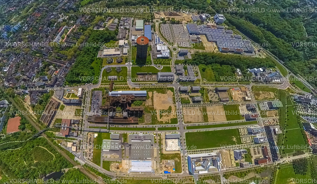 Dortmund230532007Phoenix-West-2 | Luftbild, Technologiepark Gewerbegebiet Phoenix West, Gasometer, Hochofen Stahlwerk Ruine, Wilopark, Fisheye Aufnahme, Fischaugen Aufnahme, 360 Grad Aufnahme, Hörde, Dortmund, Ruhrgebiet, Nordrhein-Westfalen, Deutschland