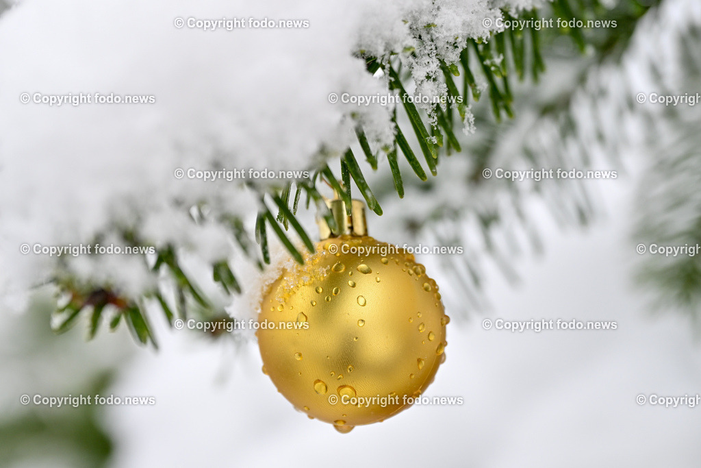 Linz_ Schnee_ 02.12.2023-18 | 02.12.2023, Linz, AUT, Schnee, im Bild Schneefall, Winter, Wintereinbruch, Weiss, Park, Schneefahrbahn, Neuschnee, Weihnachtsbaum, Kugel, Zweig 