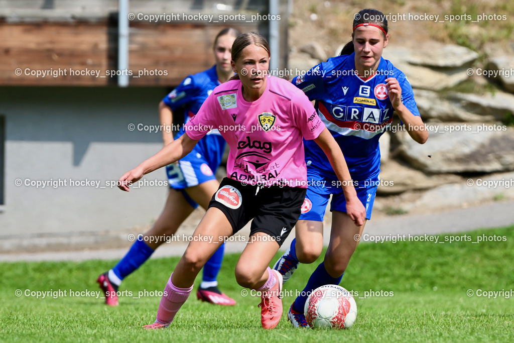 Carinthians Hornets vs. GAK 1902 Frauen | #17 Magdalena Sophie Neuman Carinthians Hornets, #23 Paula Sophie Jazbinsek GAK, Carinthians Hornets vs. GAK 1902 Frauen, Carinthians Hornets vs. GAK 1902 Frauen am 01.09.2024 in Sachsenburg (Sportplatz Sachsenburg), Austria, (Photo by Bernd Stefan)