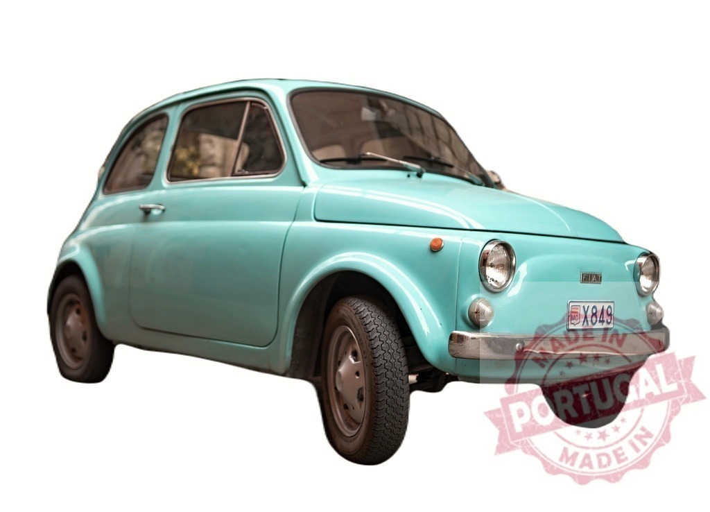 Light blue Fiat 500 parked on white background | Vintage light blue Fiat 500 isolated on white background - Realized with Pictrs.com