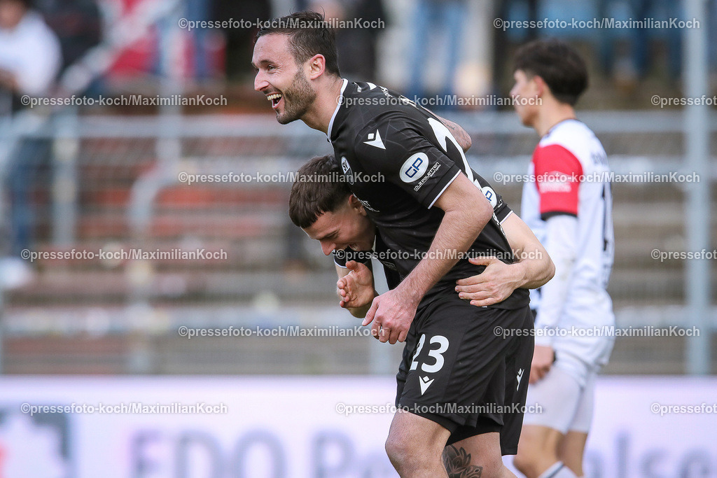 Koe3Liga24022401035 | 24.02.2024, Köln, Fußball, bwin 3. Liga Herren, Sportpark Höhenberg, 27. Spieltag, Saison 2023 2024, FC Viktoria Köln – SV Sandhausen: Torjubel nach dem 1:0 durch Markus Pink (SV Sandhausen).
DFB regulations prohibit any use of photographs as image sequences and or quasi-video.