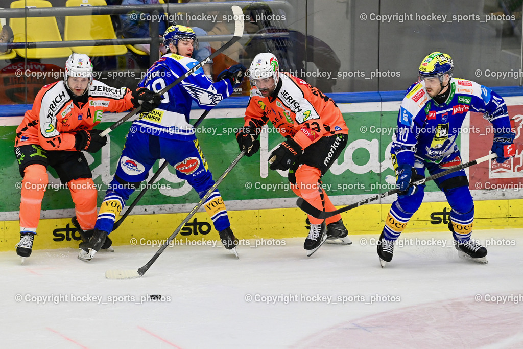 EC IDM WÄRMEPUMPEN VSV vs. MOSER MEDICAL GRAZ99ERS | #17 Manuel Ganahl Graz 99ers, #78 Felix Maxa EC VSV, #13 Michael Schiechl Graz 99ers, #10 Thomas Vallant EC VSV, EC IDM WÄRMEPUMPEN VSV vs. MOSER MEDICAL GRAZ99ERS, EC IDM WÄRMEPUMPEN VSV vs. MOSER MEDICAL GRAZ99ERS am 12.03.2026 in Villach (Stadthalle Villach), Austria, (Photo by Bernd Stefan)