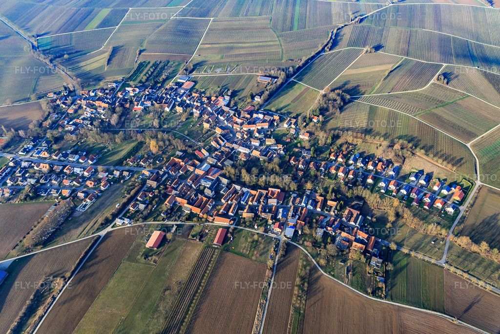 Luftbild: Dorfansicht aus Süden in Dierbach im Bundesland Rheinland-Pfalz in Deutschland. Foto: IMG_112591.jpg vom 05.02.2019 durch Werner Riehm/FLY-FOTO.de