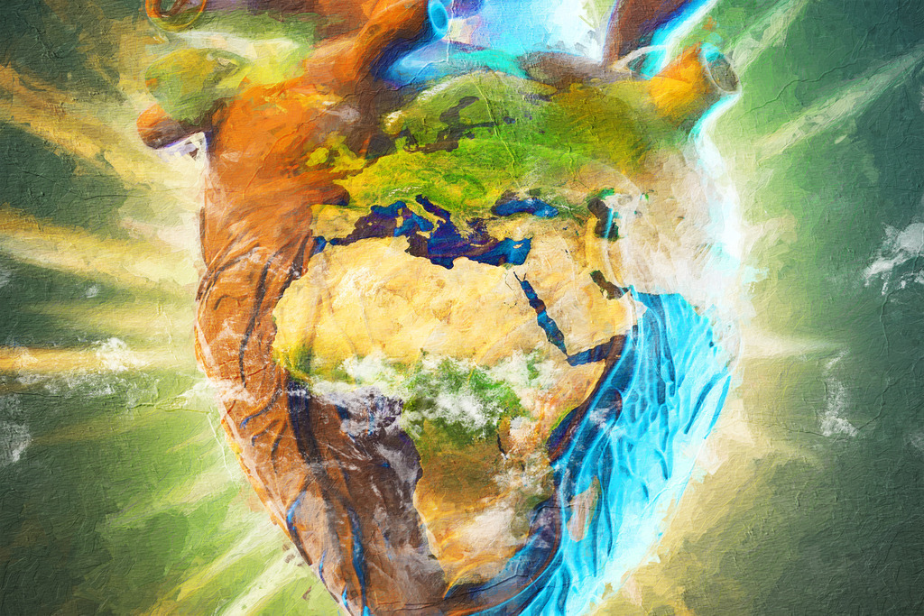 Jahreslosung 2024: Alles, was ihr tut, geschehe in Liebe. 1 Korinther 16,14 (Hauptmotiv globales Herz) Querformat ohne Text | Motiv 1 von 2 zur Jahreslosung 2024. Unter dem Menüpunkt Karten+Lesezeichen findest du dieses Motiv auch als günstige Postkarte, Faltkarte und Lesezeichen mit Gedicht auf Recyclingpapier.