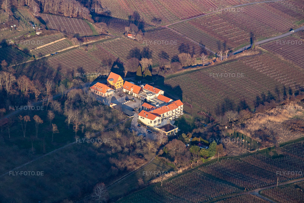 Luftbild: Wohlfühlhotel Alte Rebschule und Gasthaus Sesel in Rhodt unter Rietburg im Bundesland Rheinland-Pfalz in Deutschland. Foto: IMG_112537.jpg vom 21.01.2019 durch Werner Riehm/FLY-FOTO.de