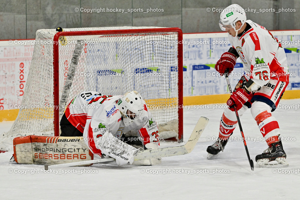 ESV FERLACH vs. ESC SOCCERZONE STEINDORF | #35 Arneitz Christian ESV Ferlach, #76 Pem Nik ESV Ferlach, ESV FERLACH vs. ESC SOCCERZONE STEINDORF, ESV FERLACH vs. ESC SOCCERZONE STEINDORF am 22.11.2024 in Ferlach (Eishalle Ferlach ), Austria, (Photo by Bernd Stefan)