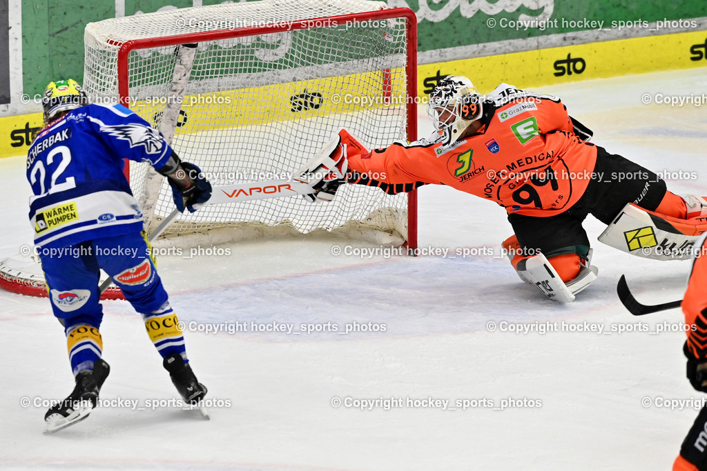 EC IDM WÄRMEPUMPEN VSV vs. MOSER MEDICAL GRAZ99ERS | #33 Maxime Lagacé Graz 99ers, #22 Nikita Scherbak EC VSV, EC IDM WÄRMEPUMPEN VSV vs. MOSER MEDICAL GRAZ99ERS, EC IDM WÄRMEPUMPEN VSV vs. MOSER MEDICAL GRAZ99ERS am 17.03.2026 in Villach (Stadthalle Villach), Austria, (Photo by Bernd Stefan)
