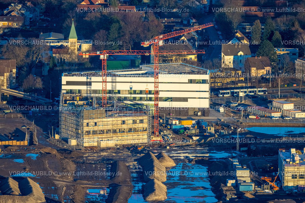 Bochum230202536 | Luftbild, Mark 51/7 Baustelle und Neubau Wissenschafts- und Technologiequartier, Forschungszentrum ZESS der Ruhr-Universität Bochum RUB, Laer, Bochum, Ruhrgebiet, Nordrhein-Westfalen, Deutschland