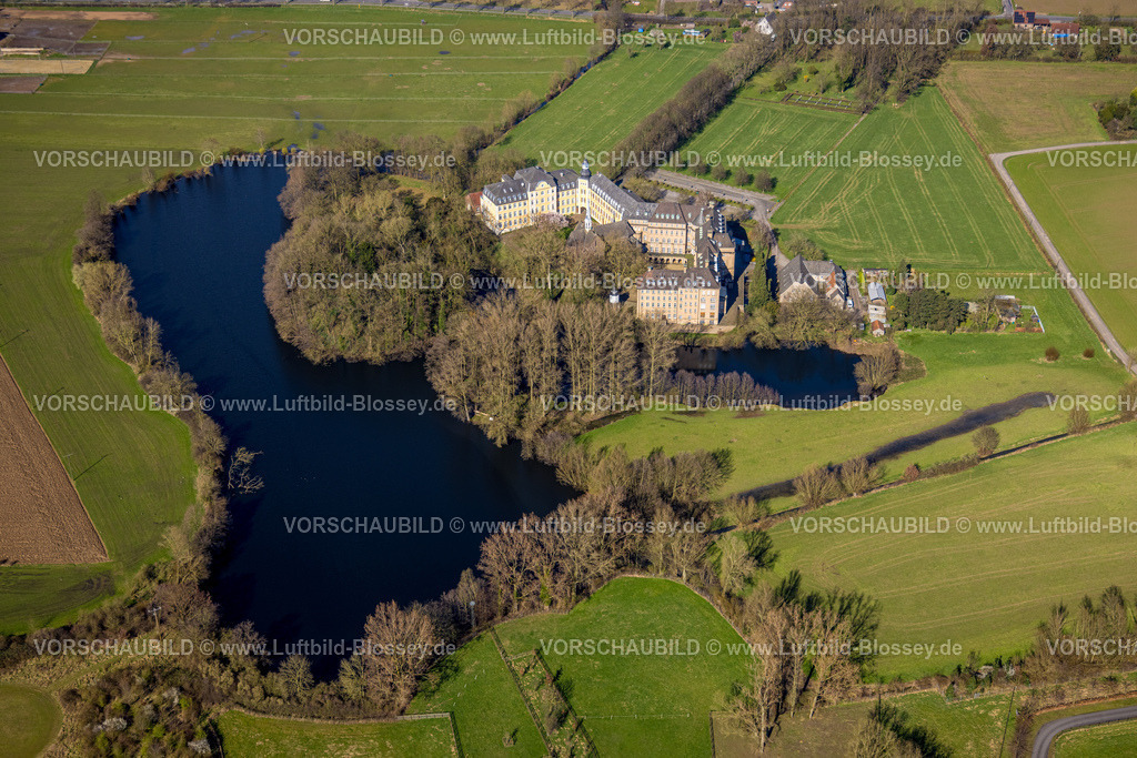 Rees240312750 | Luftbild, Klostergemeinschaft Haus Aspel mit Klosterkirche, Aspeler Meer und LSG Landschaftsschutzgebiet, Haldern, Rees, Nordrhein-Westfalen, Deutschland