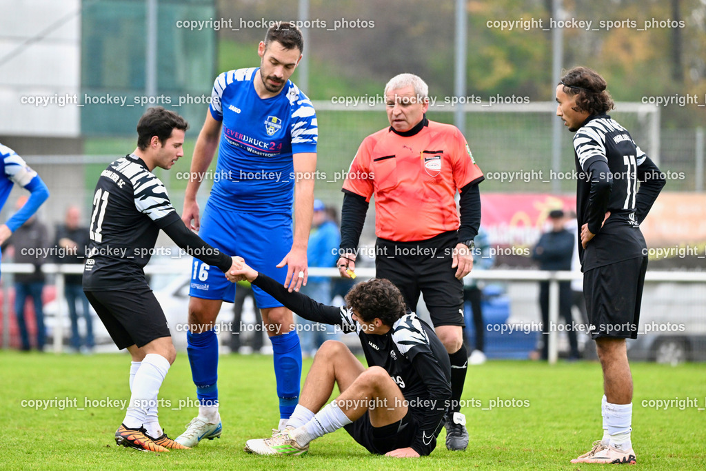 MSC Magdalen vs. SV Wernberg | Alfons Tschematschar Referee, #21 Gianluca Rabitsch MSC Magdalen, #16 Igor Lovric SV Wernberg, #10 Luca Guggenberger MSC Magdalen, #77 Saif Moussa MSC Magdalen, MSC Magdalen vs. SV Wernberg, MSC Magdalen vs. SV Wernberg am 10.11.2024 in Magdalen (Sportplatz Magdalen), Austria, (Photo by Bernd Stefan)