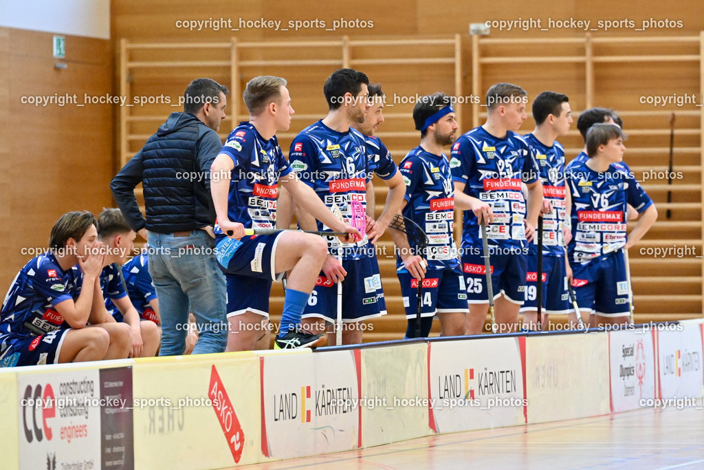 FBK Loka vs. VSV Unihockey | Spielerbank VSV Unihockey, FBK Loka vs. VSV Unihockey, FBK Loka vs. VSV Unihockey am 23.03.2025 in Villach (Ballspielhalle St. Martin), Austria, (Photo by Bernd Stefan)